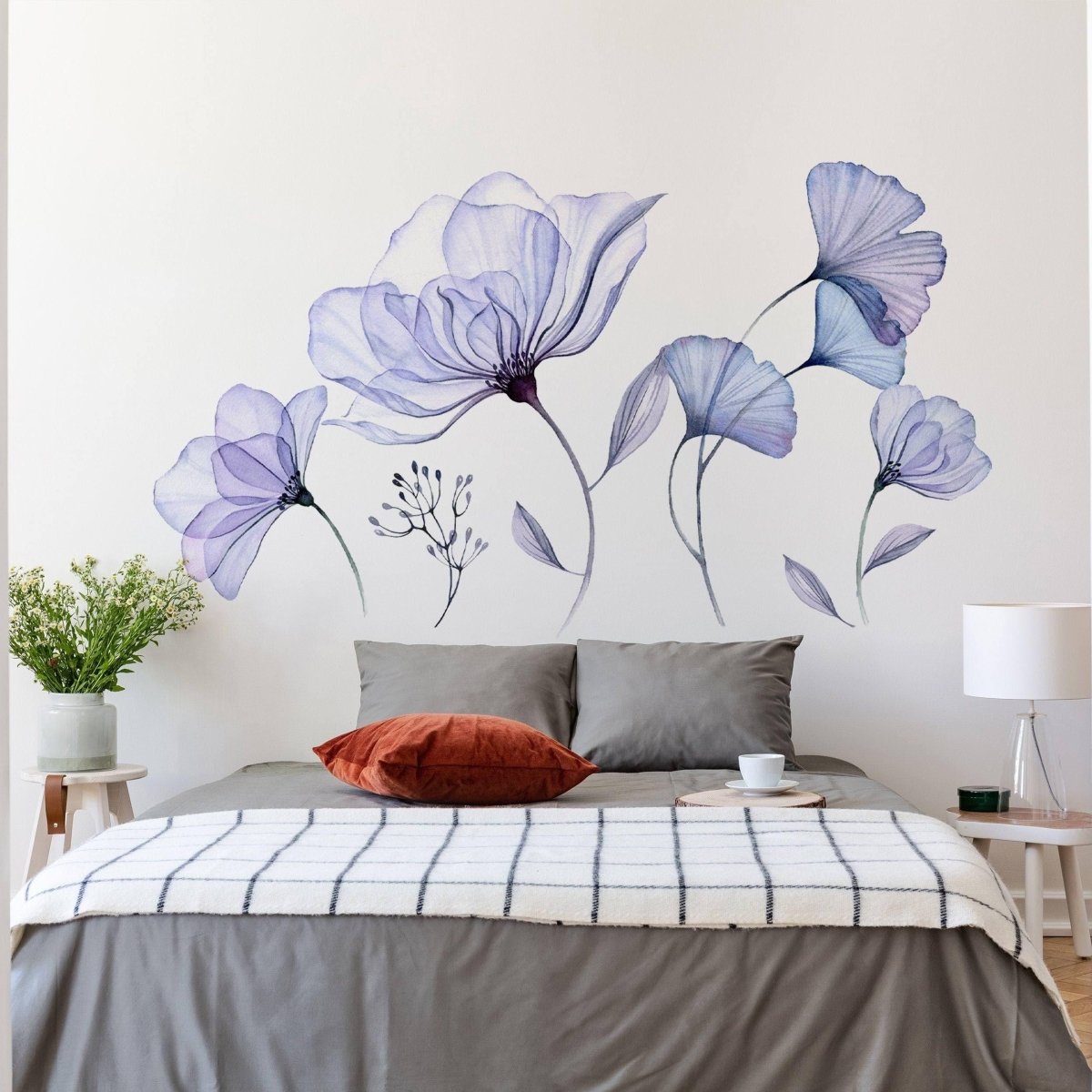 Blue Flower Wall Vinyl Sticker - 3D Floral Living Room Decor 39 x 22